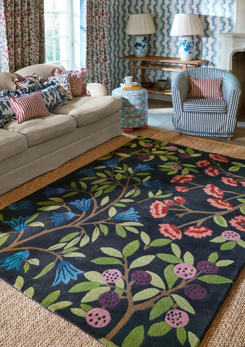 Sanderson sanderson foraging indigo 146618 Multicoloured Living Room Wool Rug.