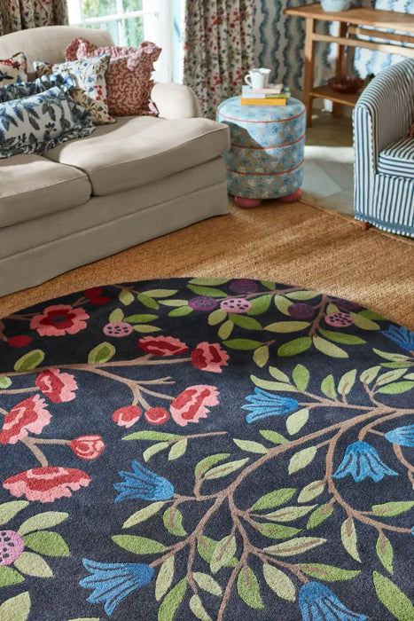 Sanderson sanderson foraging indigo 146618 Multicoloured Living Room Wool Rug.