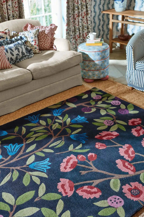 Sanderson sanderson foraging indigo 146618 Multicoloured Living Room Wool Rug.