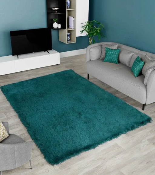 HMC mayfair hmc forest green Green Living Room Shaggy Rug.