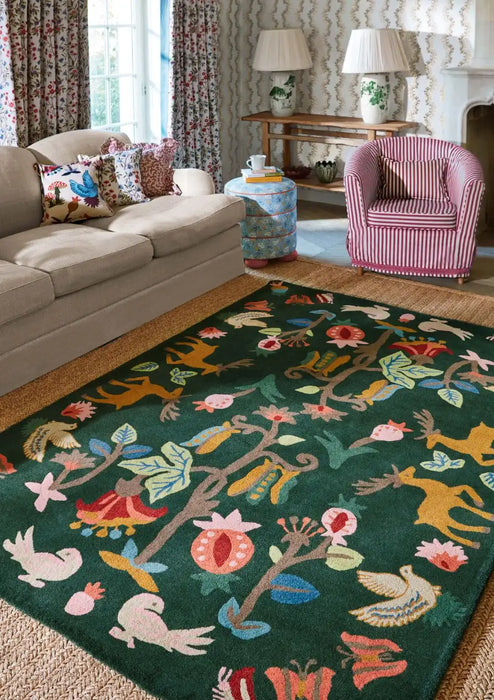 Sanderson sanderson forest of dean forest green 146907 Green Living Room Wool Rug.