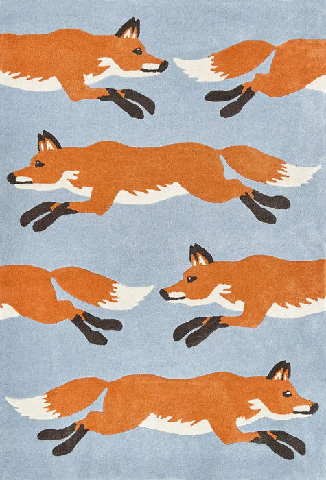 Woven Edge natural world fox Blue, Grey, Multicoloured, Orange Living Room Wool Rug.