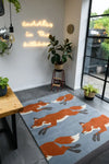 Woven Edge natural world fox Blue, Grey, Multicoloured, Orange Living Room Wool Rug.