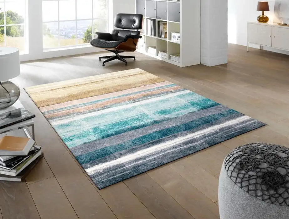 Wash + Dry decor frerik Blue, Beige, Multicoloured Living Room Washable Rug.