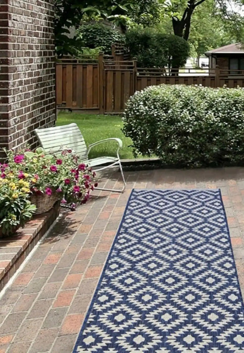 Homemaker county indoor outdoor geneva navy Blue, Navy Outdoor  Geometric Rug.