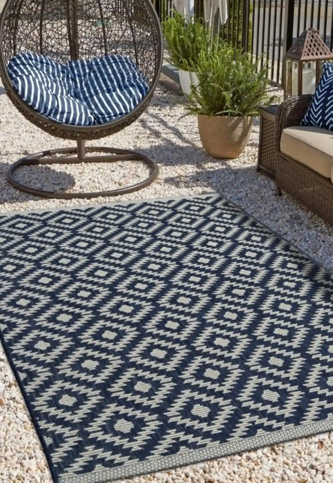 Homemaker county indoor outdoor geneva navy Blue, Navy Outdoor  Geometric Rug.