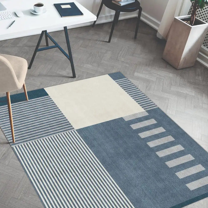 Likewise Matting toyko geo blocks blue Blue Living Room Geometric Rug.