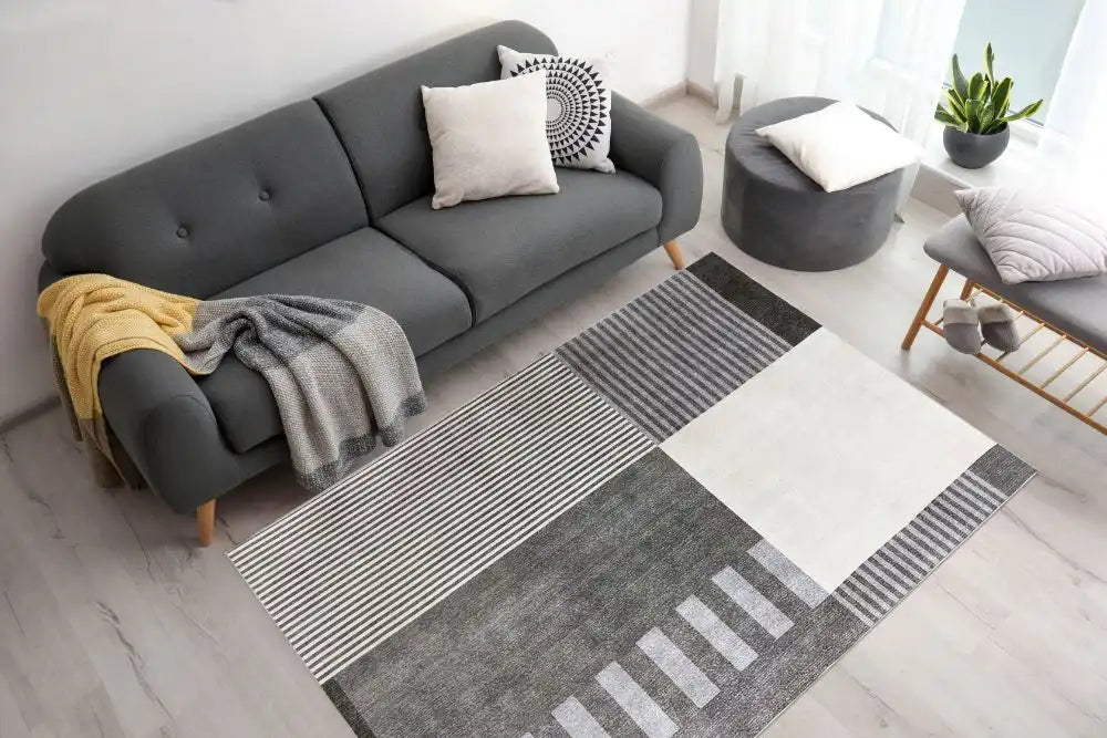 Likewise Matting toyko geo blocks grey Grey Living Room Geometric Rug.