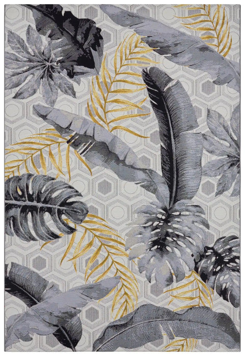 Hanse Home flair gold leaves Grey, Yellow Living Room Floral Rug.