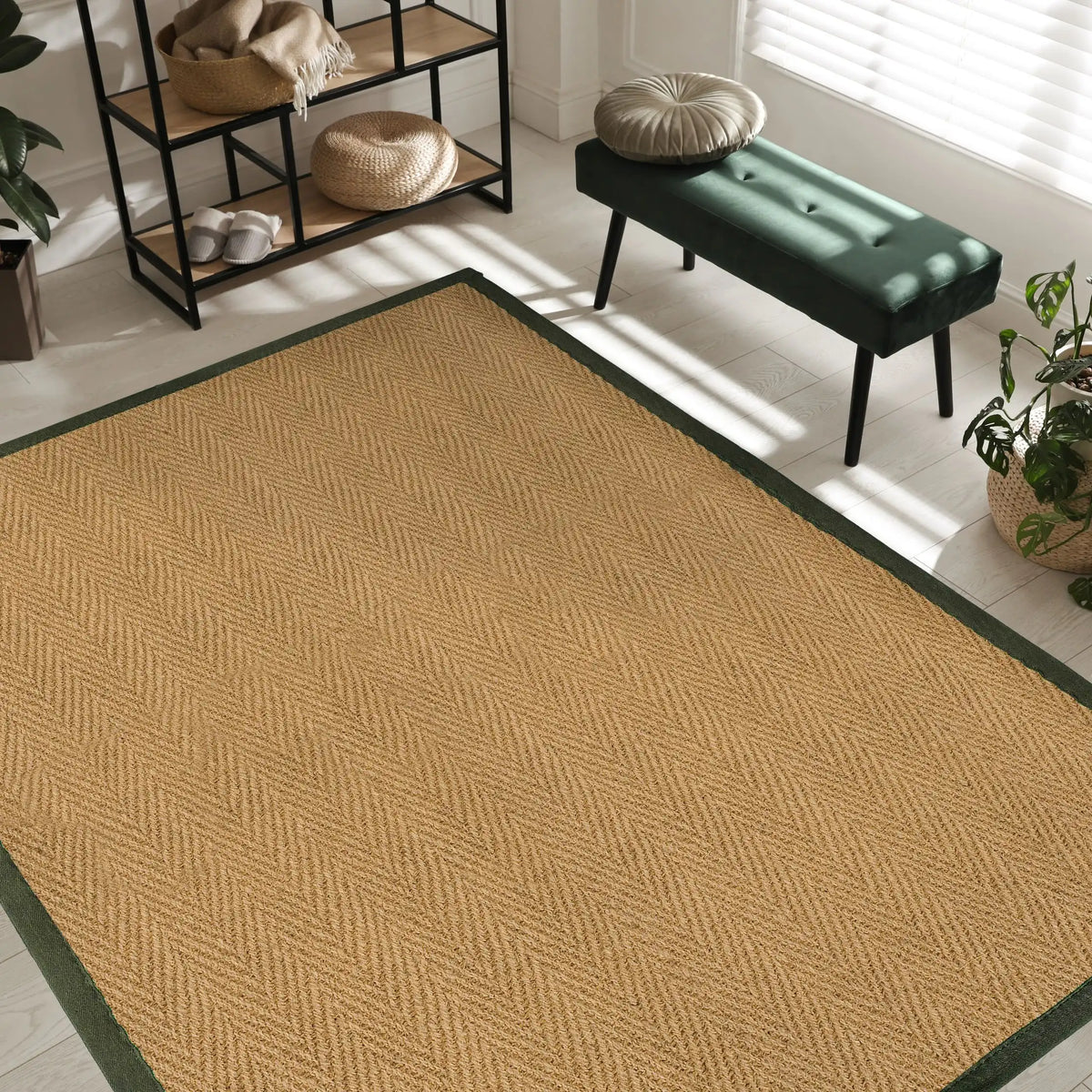 Coir Round Rug Herringbone Coir Green Rugs - Buy Green Rugs Online from Rugs Direct ...
