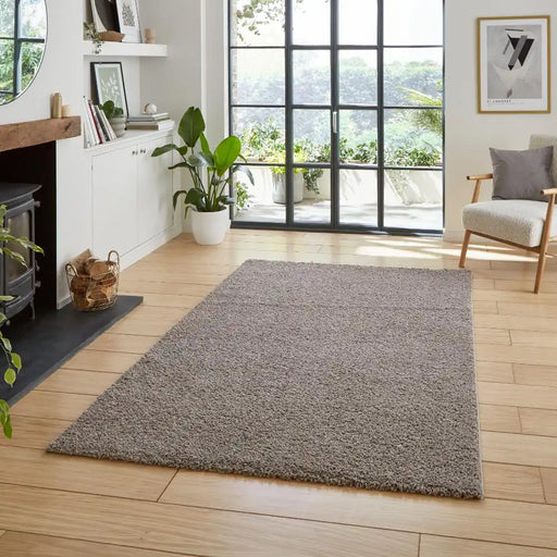 Think Rugs bali grey Grey Living Room Shaggy Rug.