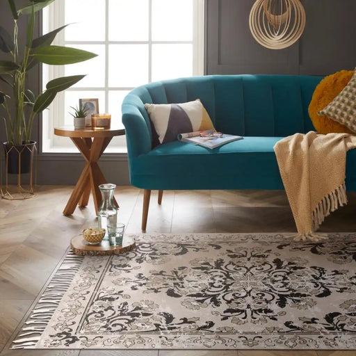 Esselle kew antique indoor outdoors grey Grey Living Room Washable Rug.