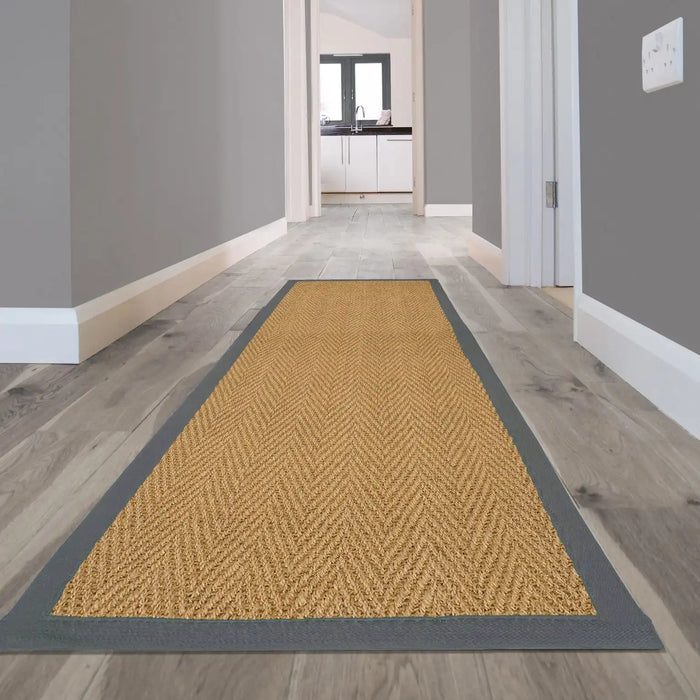 Likewise Matting herringbone coir grey Beige Living Room  Rug.