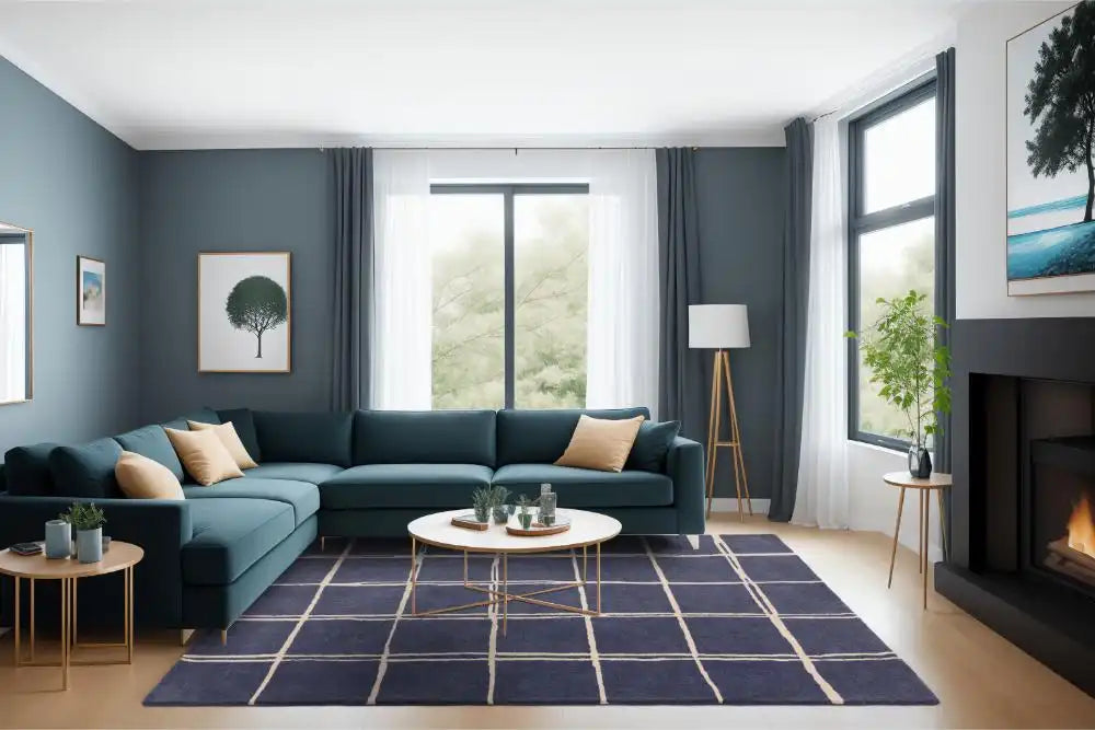 Asiatic albany asiatic grid marine Blue, Navy Living Room Geometric Rug.