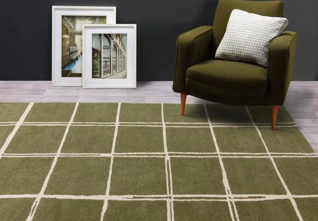 Asiatic albany asiatic grid olive Green Living Room Geometric Rug.