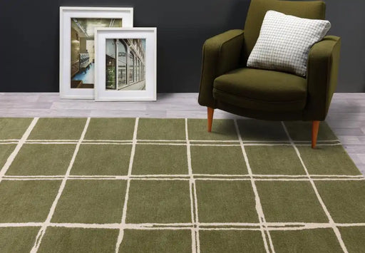 Asiatic albany asiatic grid olive Green Living Room Geometric Rug.