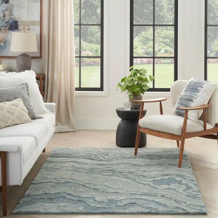 Nourison graceful gru01 blue Blue Living Room Wool Rug.