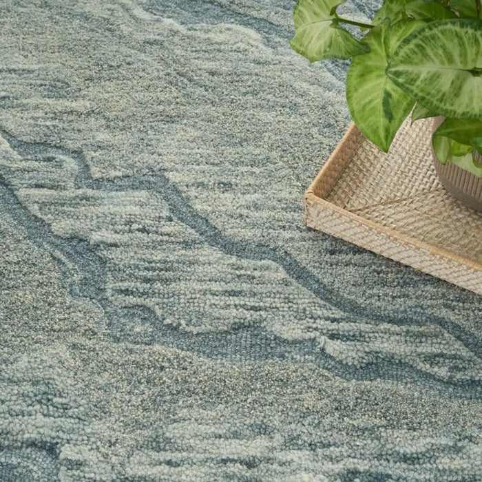 Nourison graceful gru01 blue Blue Living Room Wool Rug.