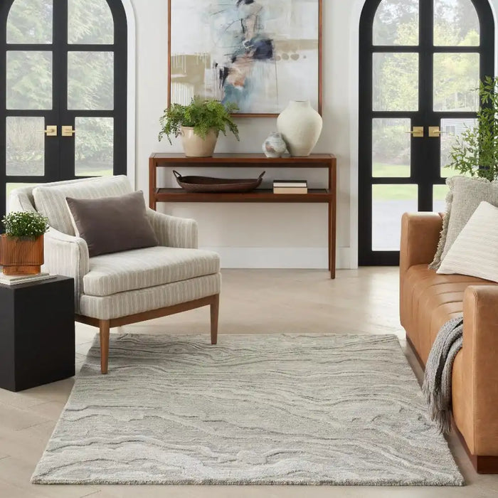 Nourison graceful gru01 grey Grey Living Room Wool Rug.