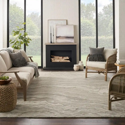 Nourison graceful gru01 grey Grey Living Room Wool Rug.