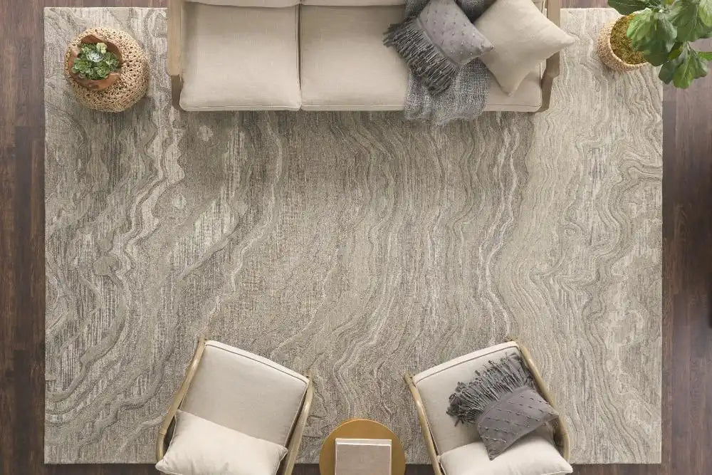 Nourison graceful gru01 grey Grey Living Room Wool Rug.