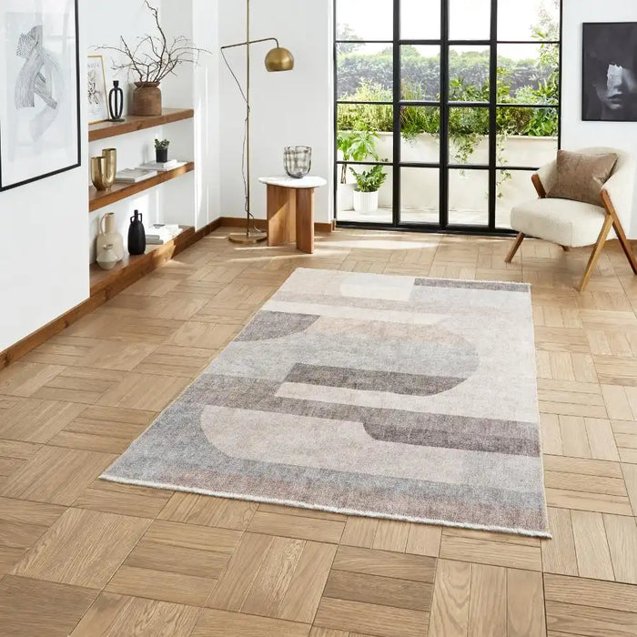 Think Rugs whisper think washable h1068 beige Beige Living Room Washable Rug.