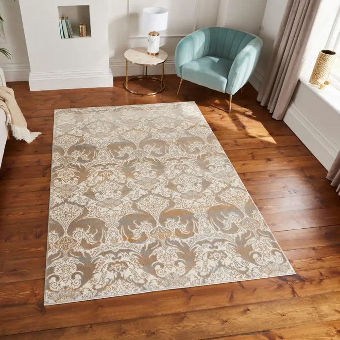 Think Rugs laurence llewelyn bowen imperial gold Yellow Living Room Floral Rug.