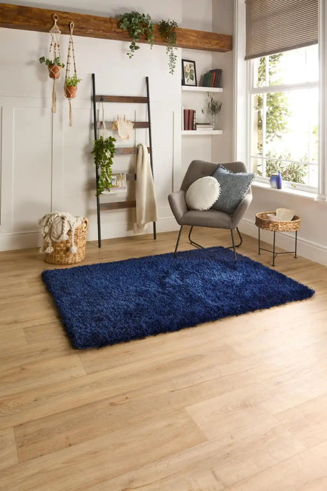 Origins chicago indigo Blue Living Room Shaggy Rug.