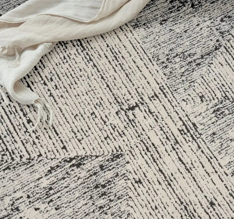 Calvin Klein ck024 irradiant irr01 cream black Black, Ivory, Cream Living Room Geometric Rug.