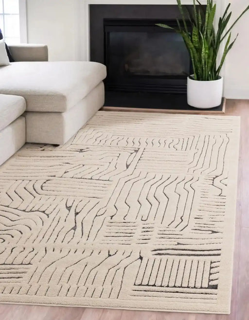 Asiatic valley ivory charcoal route Grey, Ivory Living Room Geometric Rug.