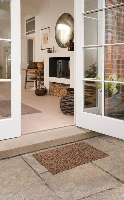 Turtle Mat dune sculpted scraper leaves taupe Brown, Beige Outdoor  Geometric Rug.