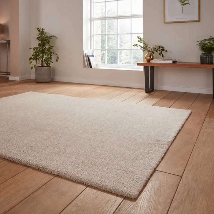 Think Rugs kara washable linen Beige Living Room Shaggy Rug.