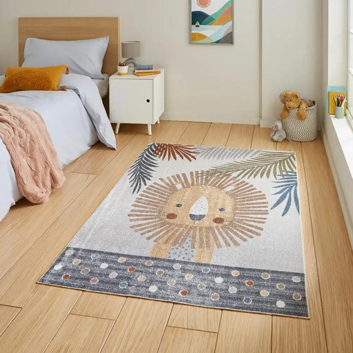 Think Rugs vida washable lion Grey, Beige Bedroom  Washable Rug.