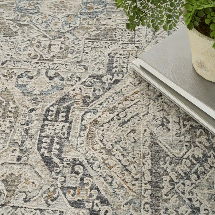 Nourison lynx lnx01 ivory grey blue Blue, Grey, Ivory Living Room  Rug.