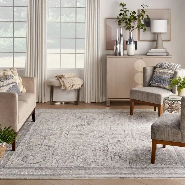 Nourison lynx lnx01 ivory grey blue Blue, Grey, Ivory Living Room  Rug.