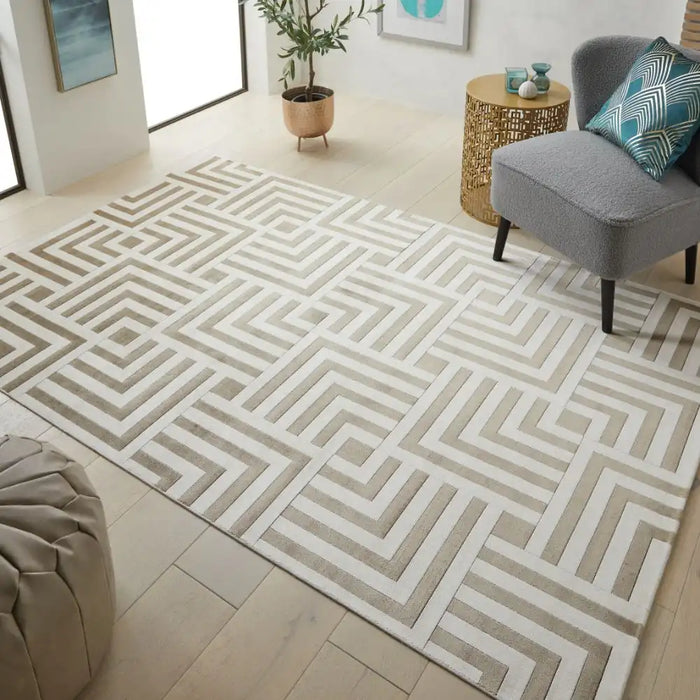 Concept Looms lugano lug01 ivory gold Yellow, Ivory Living Room Geometric Rug.