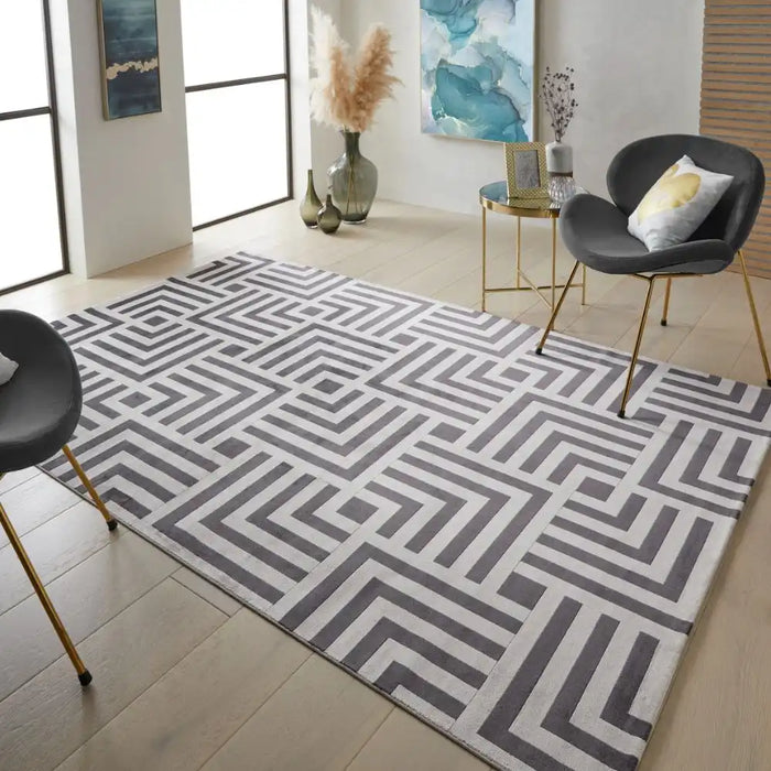 Concept Looms lugano lug01 light grey anthracite Grey Living Room Geometric Rug.