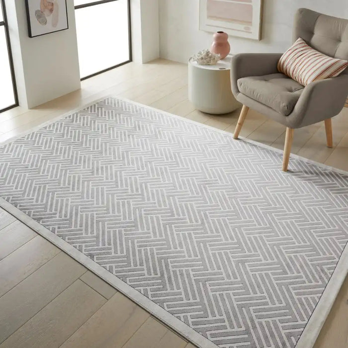 Concept Looms lugano lug03 light grey ivory Grey, Ivory Living Room Geometric Rug.