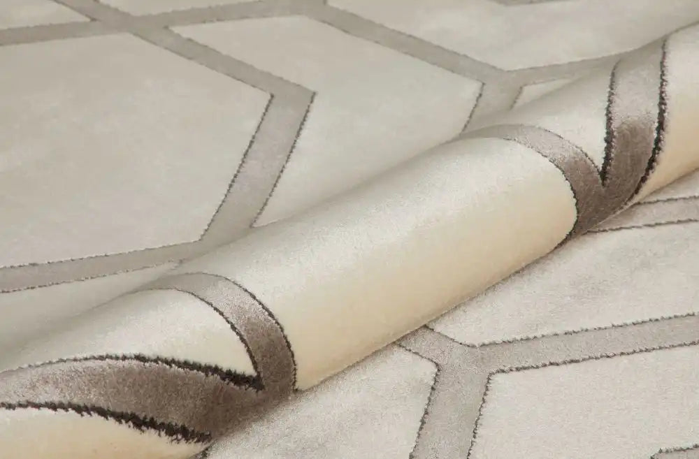 Concept Looms lugano lug04 ivory light grey Grey, Ivory Living Room Geometric Rug.