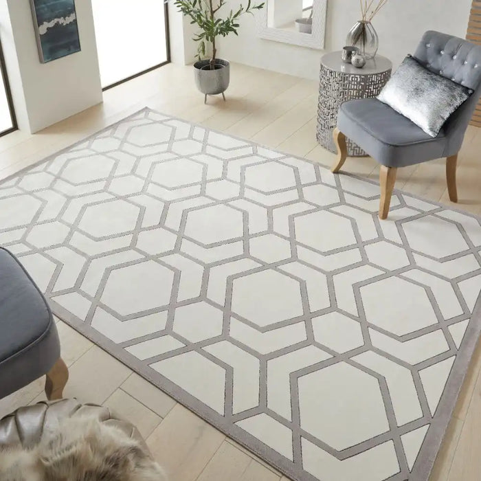 Concept Looms lugano lug04 ivory light grey Grey, Ivory Living Room Geometric Rug.