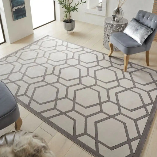 Concept Looms lugano lug04 ivory light grey Grey, Ivory Living Room Geometric Rug.