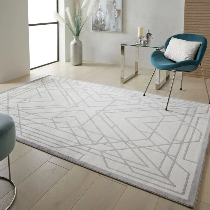 Concept Looms lugano lug07 ivory grey Grey, Ivory Living Room Geometric Rug.