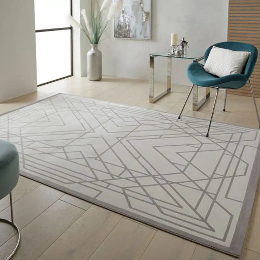 Concept Looms lugano lug07 ivory grey Grey, Ivory Living Room Geometric Rug.