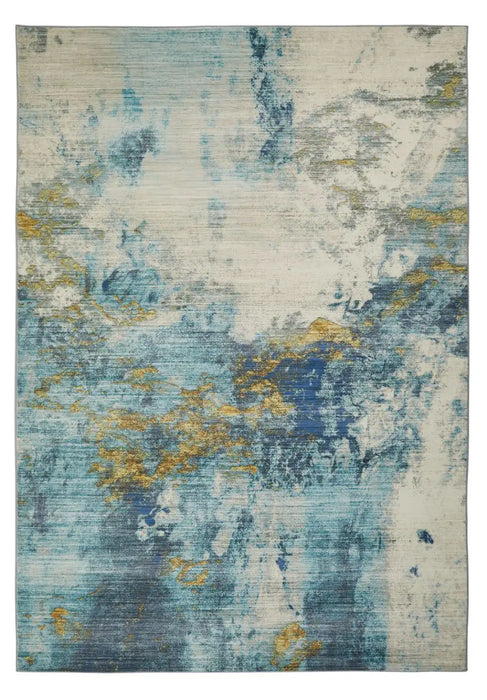 Lux Washable LUX04 Blue Gold Blue, Yellow Rug — RugsDirect Online