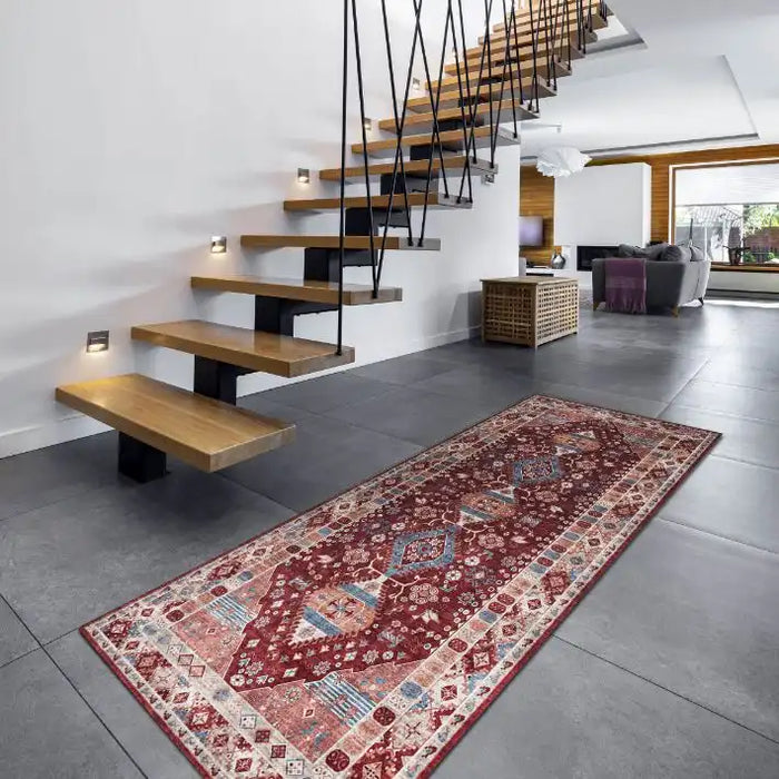 Likewise Matting silk road washable madar Red Living Room Washable Rug.