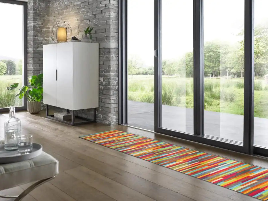Wash + Dry design mikado stripes Multicoloured Living Room Washable Rug.