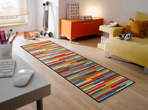 Wash + Dry design mikado stripes Multicoloured Living Room Washable Rug.