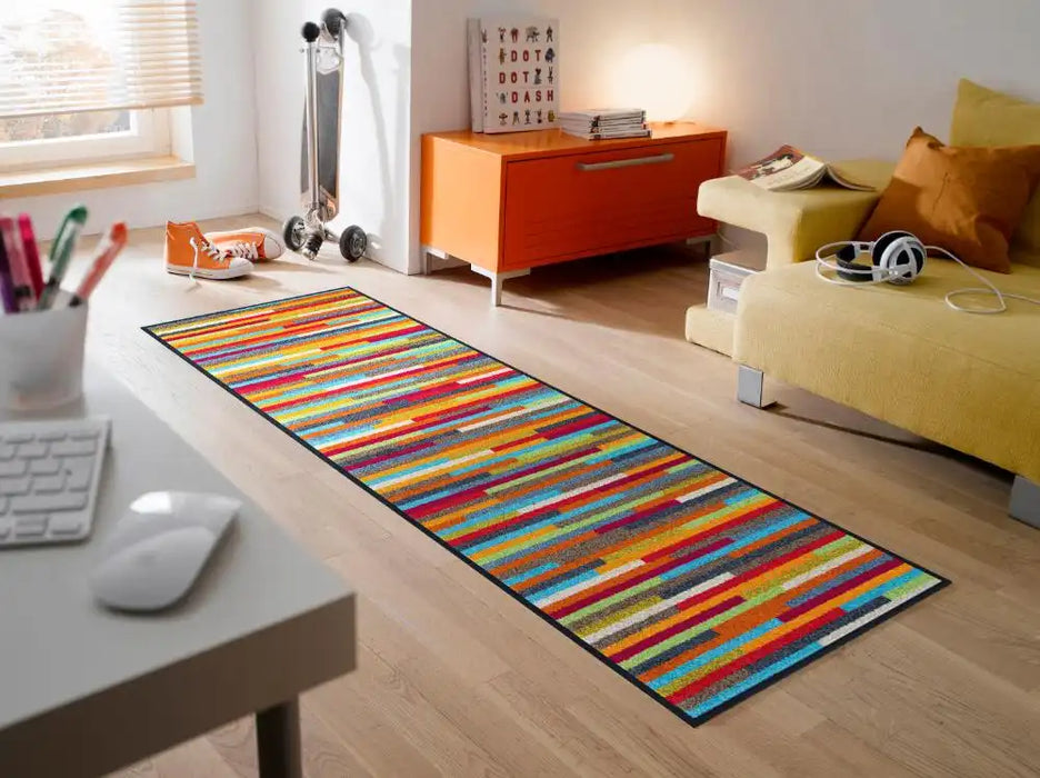 Wash + Dry design mikado stripes Multicoloured Living Room Washable Rug.