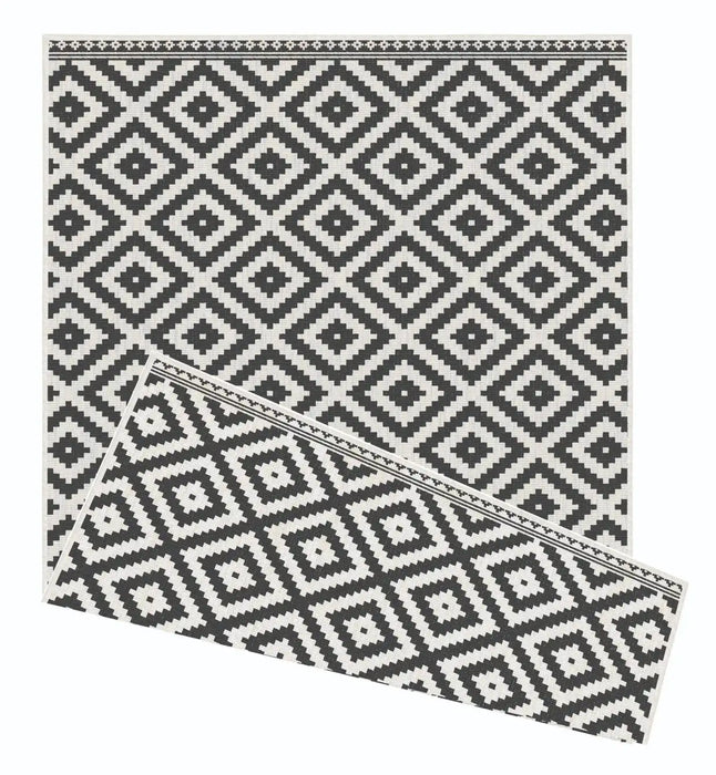 Likewise Matting duo weave indoor outdoor modern geo black Black, Ivory Outdoor  Flat Weave Rug.
