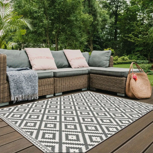 Likewise Matting duo weave indoor outdoor modern geo grey Grey Outdoor  Flat Weave Rug.